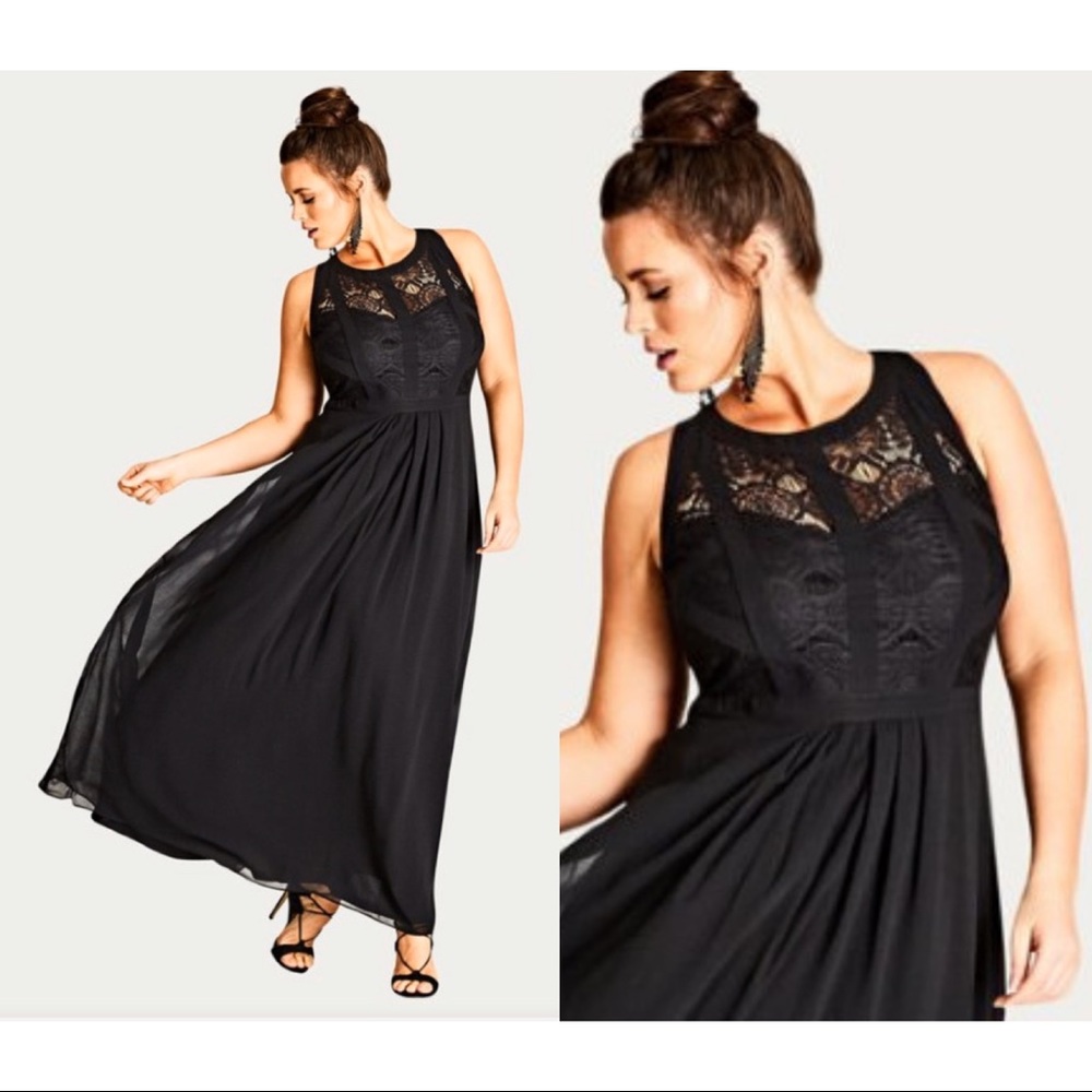 City Chic Maxi Gown with Lace Top & Peekaboo back